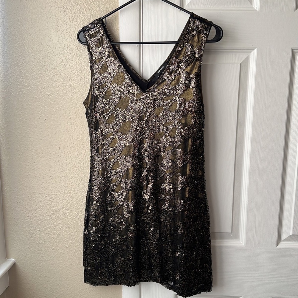 Express black and gold sequined cocktail dress small